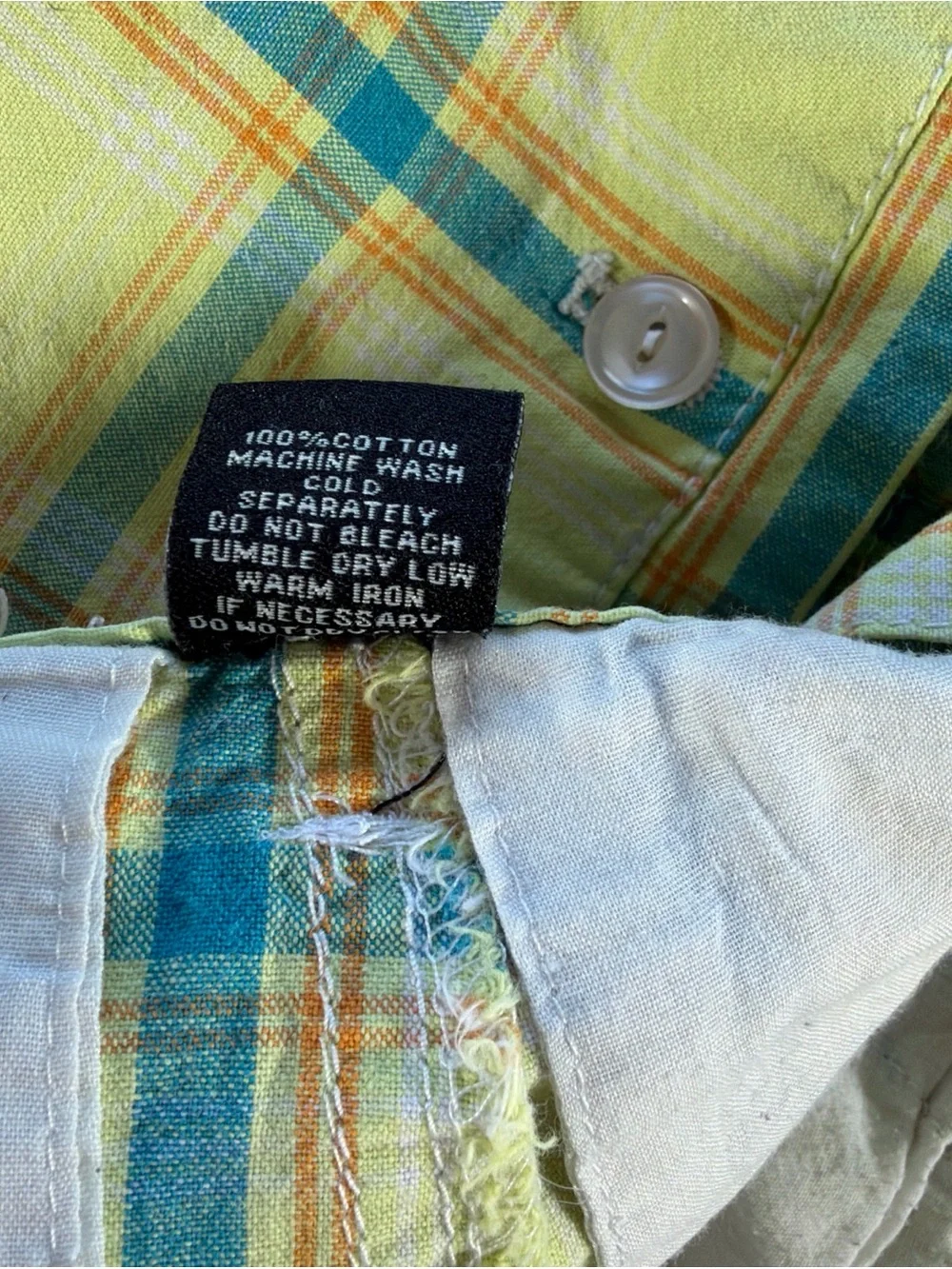 Vintage Y2K South Pole Yellow Plaid Flat Front Shorts with Blue & Orange Stripes